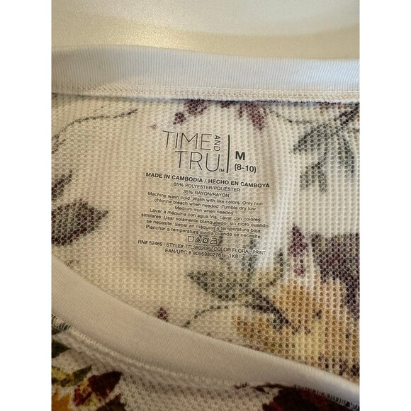 Floral Waffle Knit Henley Top M Soft Cozy Fall Colors Long Sleeve Tee - Picture 4 of 5